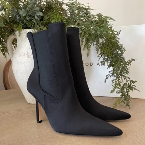 Good American High Kickstand Boots  Neoprene Black Pointed Toe Chelsea - Picture 7 of 8